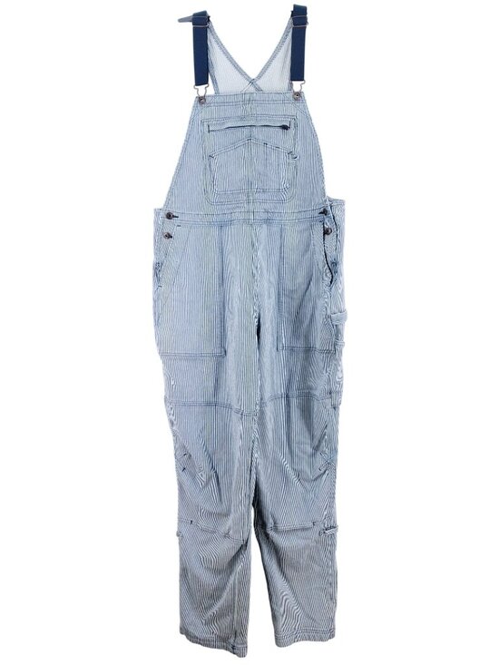 Duluth Trading Co. Rootstock Womens Size Lx33 Blue & White Striped Denim Overall - Picture 1 of 10